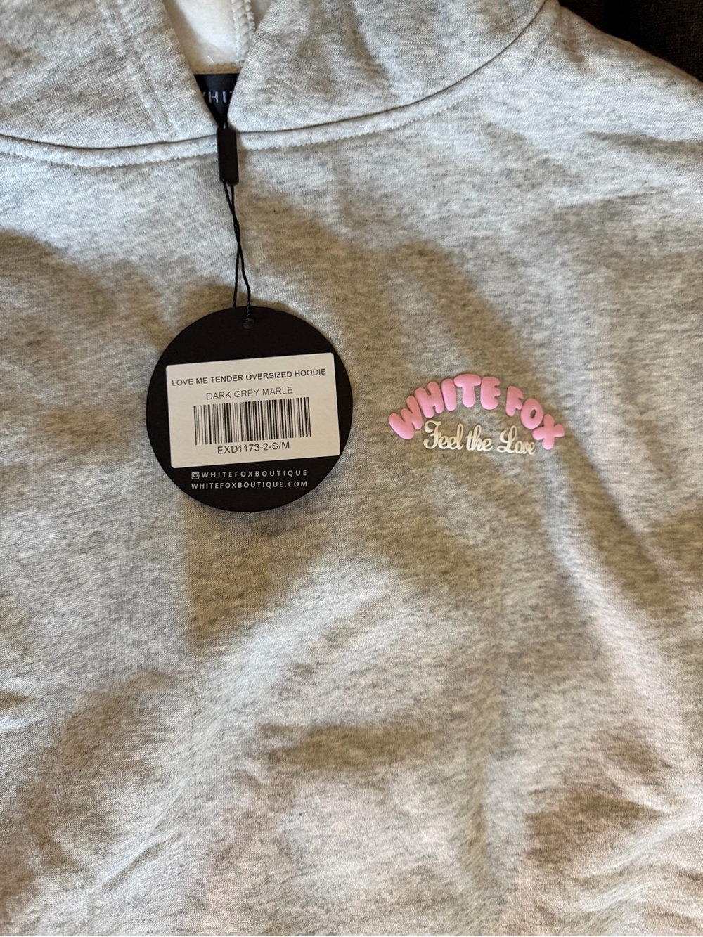 White Fox Boutique Light Grey Marle Hoodie with Pink Logo
